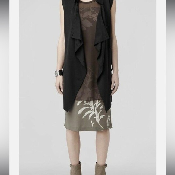 100% Silk Allsaints Floral Olive Dress Size 2 - Picture 11 of 12